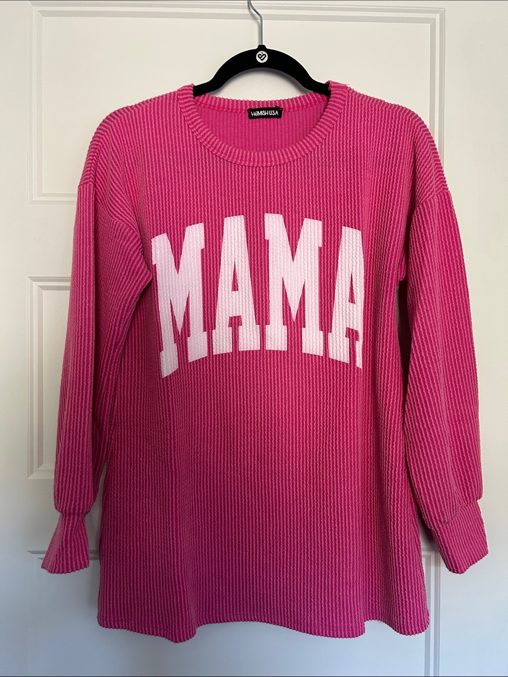 MAMÁ Hot Pink Ribbed Crewneck Sweater